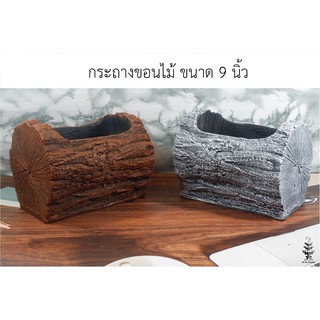 กระถางปูนขอนไม้ ขนาด 9 นิ้ว พร้อมส่ง