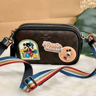 COACH CROSSBODY POUCH IN SIGNATURE WITH MINNIE MOUSE PATCHES