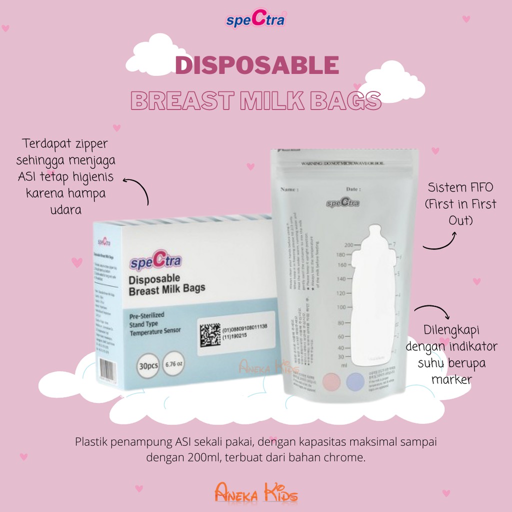 Spectra ถุงเก็บน้ํานมแม่แบบใช้แล้วทิ้ง 200 มล. 30 ชิ้น -- A00039