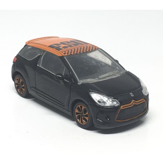 Norev Citroen DS3 สีดำ หลังคาส้ม ตัวอักษรสีดำ โมเดลรถเหล็กสะสม 1/64 (ยาว 7.5 cm) นอกแพค