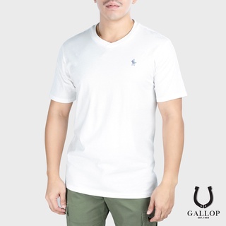 GALLOP : เสื้อยืดคอวีแขนสั้น  BASIC -T-SHIRT (V-necked) รุุ่น GNP9001 สีขาว