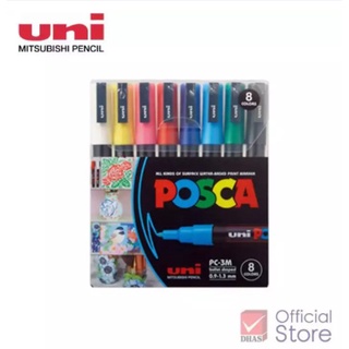 UNI POSCA ปากกาเพ้นท์ PC-3M 0.9-1.3mm./ PC-5M BRIGHT COLORS / SOFT COLORS 1.8-2.5mm. [PACK 8] เขียนได้หลากหลายพื้นผิว