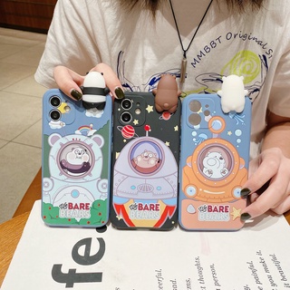 เคส OPPO Reno7 Z A57 A16 A15 A5 A54 A31 A5S A12 A94 A53 A15S A93 A92 A9 A7 A3S A1K A37 A37F F7 Reno8 Z 5G 2020 2022 Astronaut Bear Protect Camera Soft Case With Stand