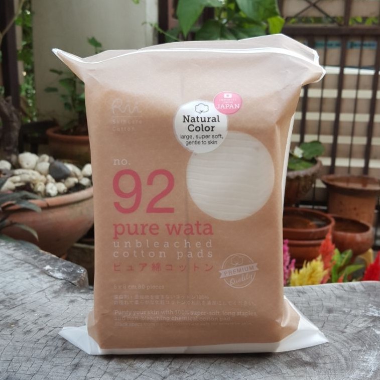 สำลีเช็ดหน้า ไม่ฟอกสี Rii No.92 Pure wata (80 แผ่น)