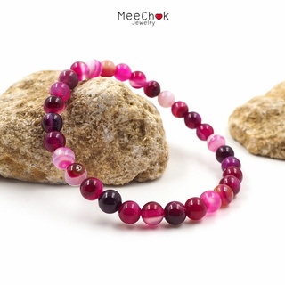 หินอาเกต หินดวงตาสวรรค์ สีชมพูบานเย็น Pink Agate 6 มิล หินโมรา หินมงคล หินสี หินนำโชค กำไลหินมงคล กำไลหิน กำไลข้อมือ