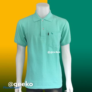 ผ้าเนียนเรียบ ไม่ขึ้นขุย นุ่มสบาย ระบายอากาศดี Geeko เสื้อตรากวาง เสื้อโปโล สีฟ้ามินท์ เบอร์48