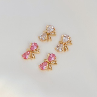 จี้สร้อยคอ สร้อยข้อมือ ประดับโบว์ เพทาย สีทอง 14k ขนาดเล็ก แฮนด์เมด DIY