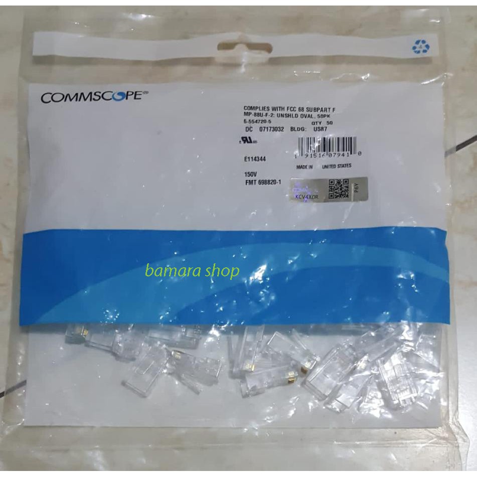RJ45 Commscope Cat5e Connector ต่อแพ็คเนื้อหา 50 ชิ้น RJ 45 / RJ45 Connector