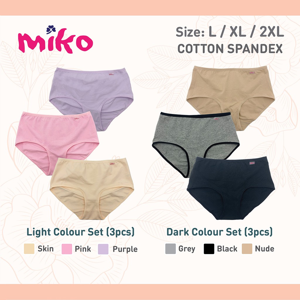(ซื้อ 5 ชุด แถม 1 ชุด)Miko กางเกงชั้นใน/ชุดชั้นในสี 3 ชิ้น (S164/S165/S166)