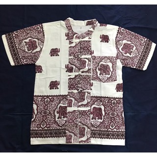เสื้อผ้าฝ้ายสำหรับผู้ชาย คอจีน ผ่าหน้า กระดุมถัก ลายพิมพ์ช้าง