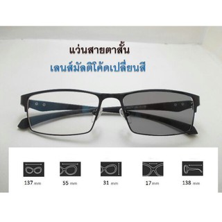 แว่นสายตาสั้น กรอบทรงแว่นตาเเบรนด์เนม พร้อม  เลนส์ มัลติโค้ตเปลี่ยนสี (Photochromic Lens)