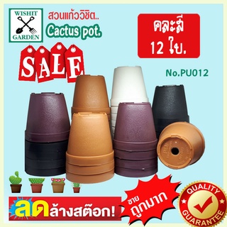 กระถางแคคตัส กระถางกระบองเพชร PU012 ขนาด 2.2 นิ้ว คละสี 12 ใบ เนื้อพลาสติกแน่นหนาทนทาน ราคาถูก