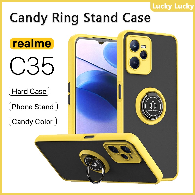 หรูหรา เคส Realme C35 C31 C30 C21 C21Y C20 C11 ที่วางแหวนอะครีลิคแบบแข็ง เคส กันกระแทก รองรับรถ ที่วางแม่เหล็ก ที่วางโทรศัพท์ ขาตั้งนิ้ว ปกป้องกล้อง OPPO Realme