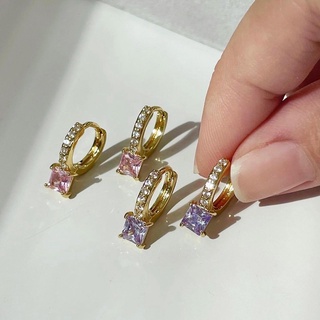 glisterr gem hoop earring ต่างหูห่วงสีทองประดับเพชร cz ชุบทอง 18k