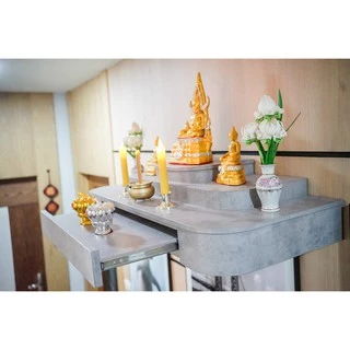 หิ้งพระติดผนัง สไตล์โมเดิร์น Size L สำหรับพระ 3 องค์ วัสดุบิ้วอิน