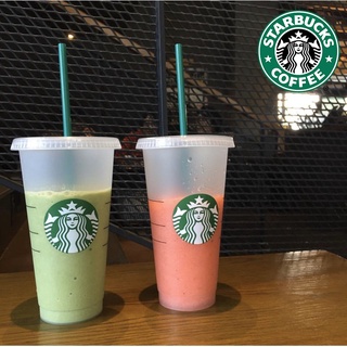 Starbucks Ready Tumbler Starbucks Reusable Cold Cup ถ้วยน้ำเย็นใสแบบใช้ซ้ำได้ พร้อมหลอด