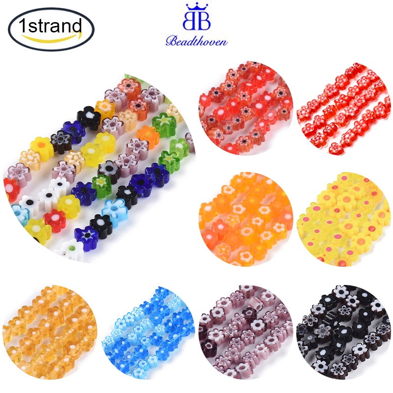 Beadthoven 1Strand Handmade Millefiori Glass Bead Strands Flower Mixed ...