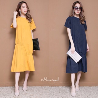 MN249🌹Korea Dress เดรสคอกลมตตแขนสั้นซิปซ่อนหลัง