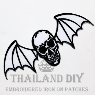 ☠ ตัวรีดติดเสื้อ 🦇 งานปัก ลาย หัวกะโหลก ค้างคาว สัญลักษณ์ ปีก Bat Wing Skull Patch WOP DIY ตัวรีด อาร์มติดเสื้อ กระเป๋า