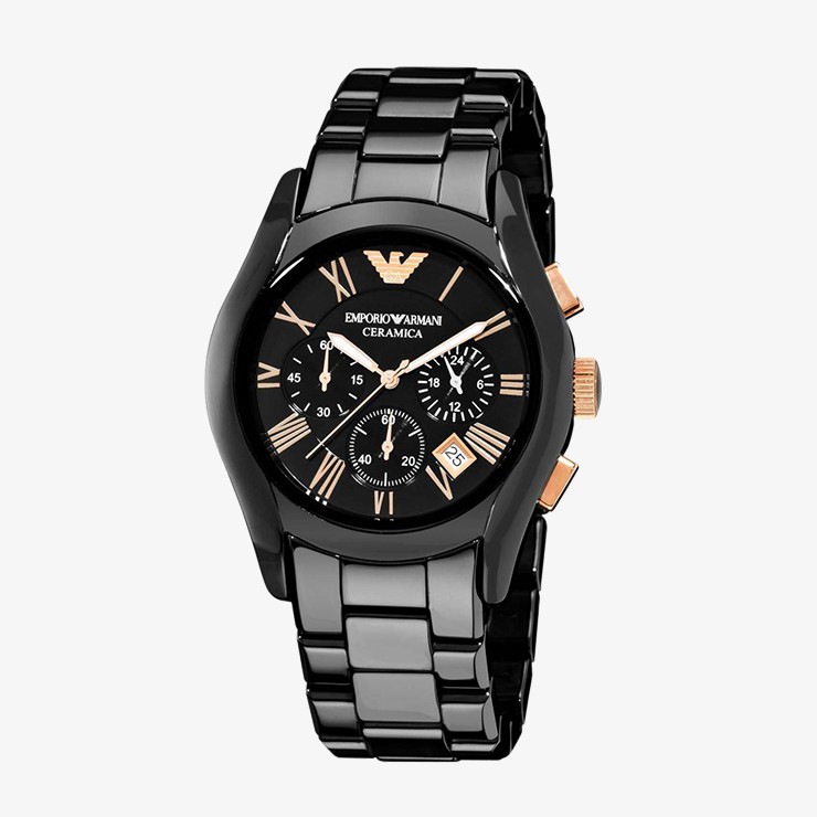 EMPORIO ARMANI นาฬิกาข้อมือผู้ชายรุ่น AR1410 Valente Ceramic Chronograph - Black