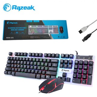 Razeak KEYBOARD RKM-101  เป็นเซตคู่ เมาค์ กับ คีย์บอร์ด เป็นไฟ LED ไฟเรนโบว์ มีปุ่มเปิดปิดไฟด้านบน