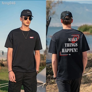 ✷♕แฟชั่นฤดูร้อนการ์ตูน Unisex MAKE THINGS HAPPEN พิมพ์บุรุษแขนสั้นรอบคอเสื้อยืด top tee เสื้อผ้าสั้น tshirt สำหรับผู้ชาย