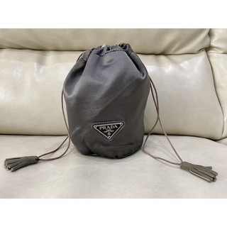 prada logo drawstring pouch grey