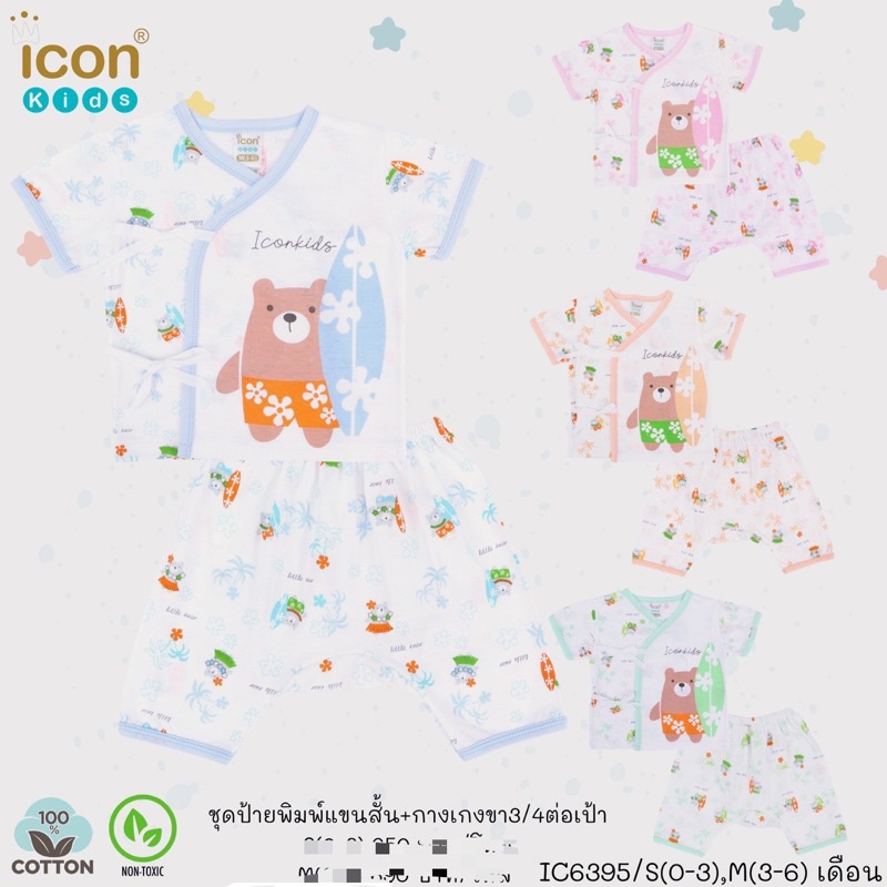 ชุดป้ายหมีไอคอน+กางเกง 0-3 เดือน