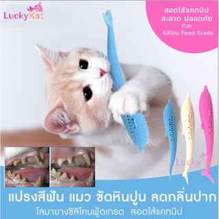 LuckyKat แปรงสีฟันแมว ลายโลมา สีสันน่ารักสดใส มี 2 สี (ฟ้า / ชมพู)