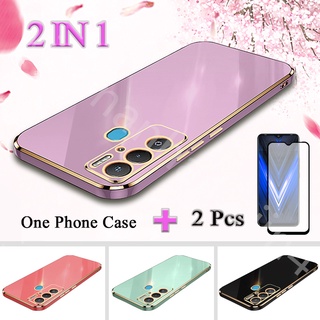 2 IN 1 Tecno Pova Neo Tecno LE6 เคสชุบ พร้อมกระจกนิรภัยโค้งสองชิ้น หน้าจอเซรามิก