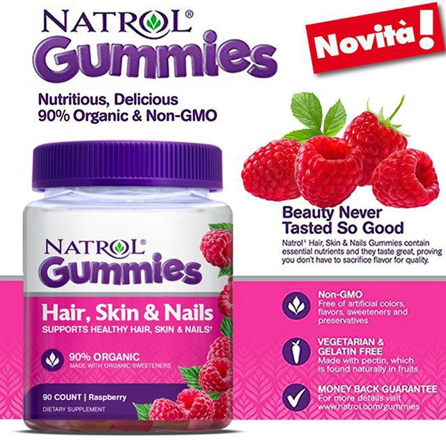 Natrol Gummies Optimal Hair Skin &amp; Nail Raspberry 90 Count