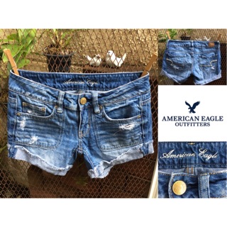 2sis1bro แบรนด์แท้ American Eagle Outfitters  กางเกงยีนส์ขาสั้น ปลายลุ่ยขาพับ มือสอง พร้อมส่ง sz 0