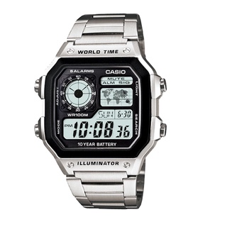 CASIO Standard นาฬิกาข้อมือผู้ชาย สีเงิน/ดำ สายสแตนเลส รุ่น AE-1200WHD-1AVDF