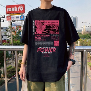 เสื้อยืดแขนสั้น พิมพ์ลายกราฟฟิค Chainsaw Man Power สไตล์ฮาราจูกุ สําหรับผู้ชาย และผู้หญิง