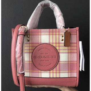 🎀 (สด-ผ่อน) ) กระเป๋าลายชมพู 8.5 นิ้ว COACH C8198 DEMPSEY TOTE 22 WITH GARDEN PLAID PRINT AND COACH PATCH