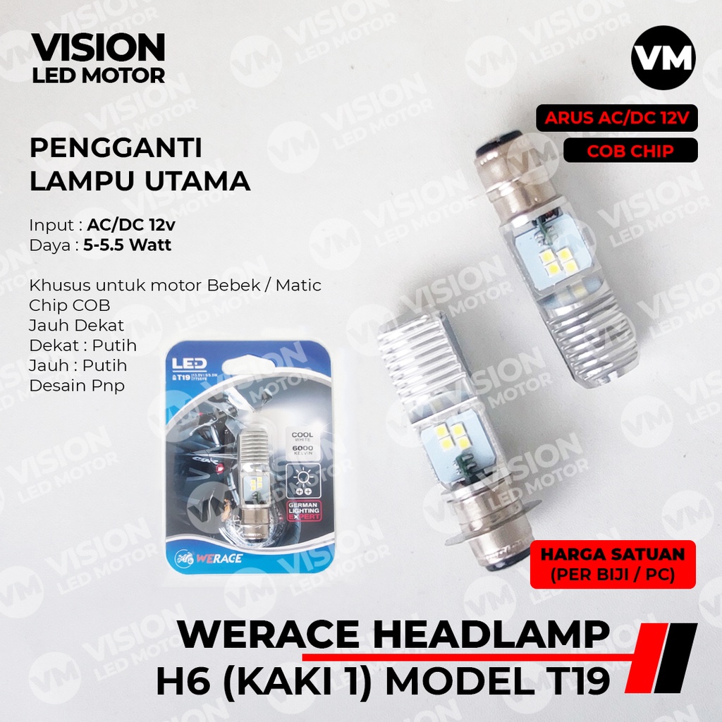 Werace LED ไฟหน้ามอเตอร์ไซค์ 1 ขา / h6 รุ่น t19 / t-19
