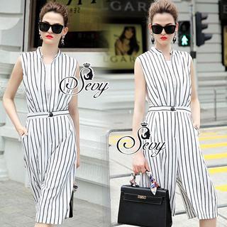 Sevy Stripes Wide Leg Sleeveless Collar Jumpsuit