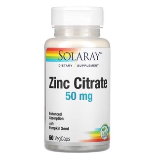 Zinc Citrate with Pumpkin Seed, 50 mg, 60 VegCaps ,ซิงค์ ซิเตรต Solaray