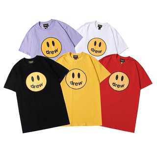 bh 💜💜💜 Drew house unisex ใหม่เสื้อยืดยิ้มพิมพ์ฝ้ายแขนสั้นเสื้อยืด