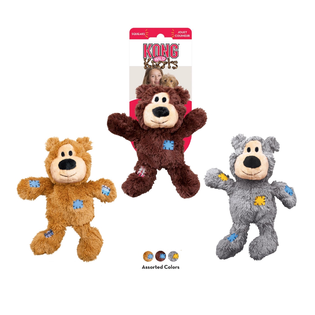 KONG Wild Knots Bear - ตุ๊กตาหมีนุ่ม ผสานเชือกภายใน เพิ่มความแข็งแรง ของเล่นสำหรับสุนัข มีเสียงร้องเวลากัด