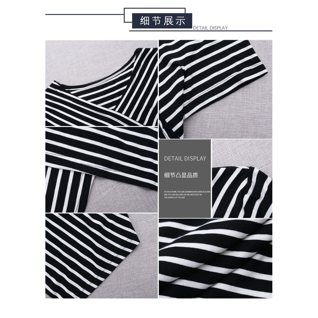 ซื้อ1แถม1！！！เสื้อยืดลายทาง คอวี แขนสั้น Fashion เกาหลี รูปที่ 5