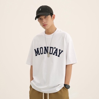 เสื้อยืดผู้ชาย monday white y2k มินิมอล เกาหลี สตรีท