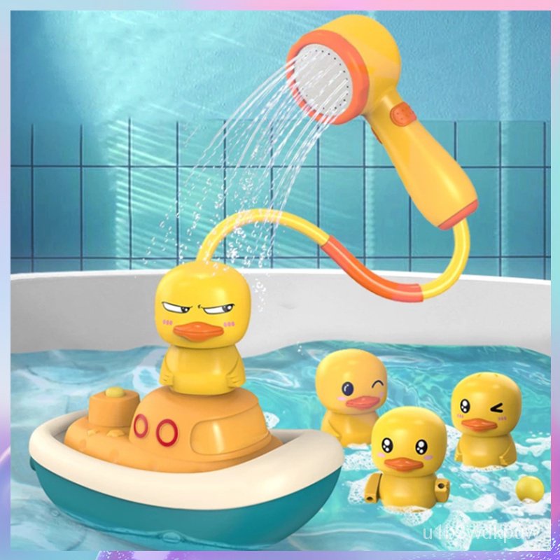 {new}Baby Bath Toys Electric Water Spray Jet Pirate Rotate Boat Duck