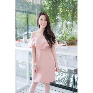 Swirl Organza Open Shoulder Dress – สีชมพู