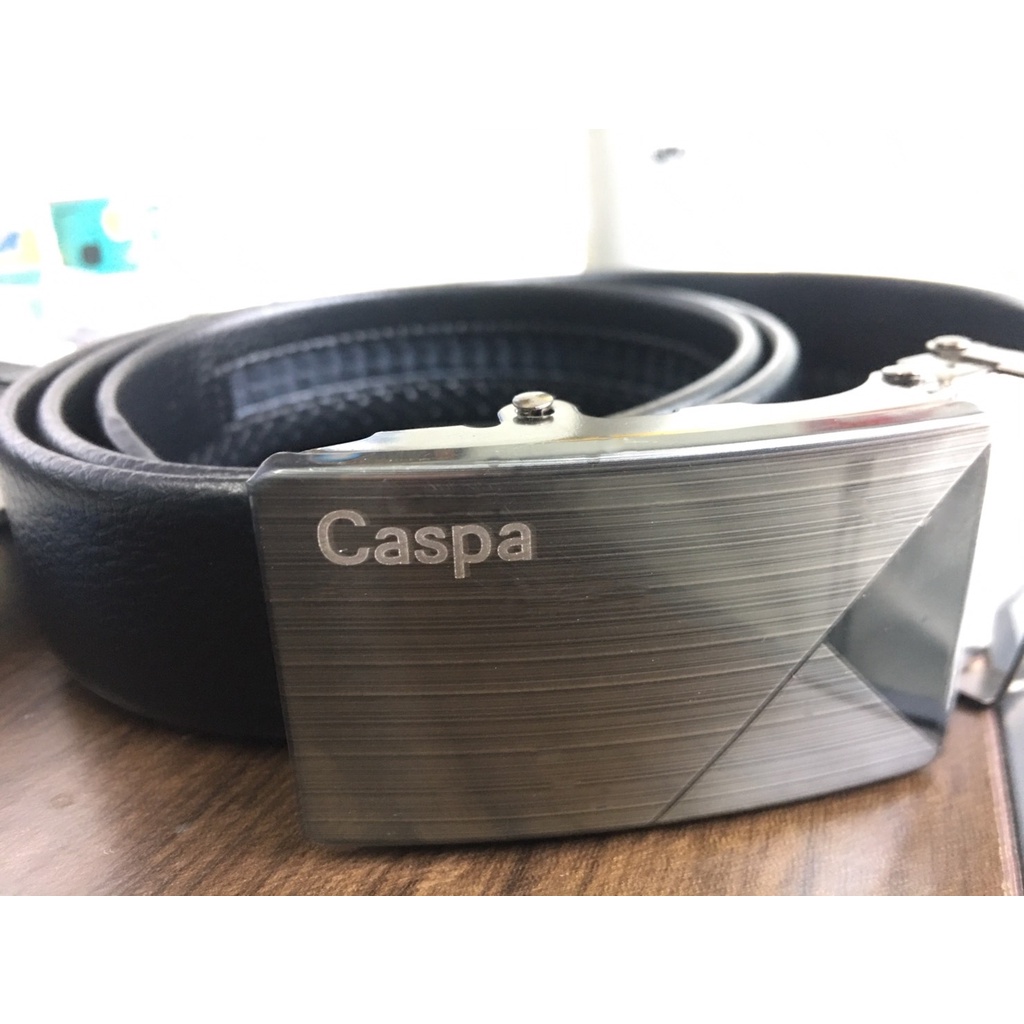 Caspa เข็มขัดผู้ชาย เข็มขัด เข็มขัดหนัง LogoCaspa ยาว45นิ้ว ดำ คลาสสิก หัวเข็มขัดอะลูมิเนียม เข็มขัด