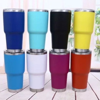 แก้วเก็บอุณหภูมิ แก้วเยติพื้นผิวด้าน สีด้านขอบเงิน ขนาด 30 Oz