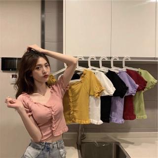 Summer 2020 new Korean net red V-neck short sleeve T-shirt for womens one shoulder short bottomed shirt BM top