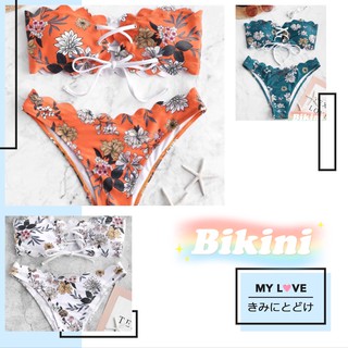 Bikini Z0D11👙womens ชุดว่ายน้ําบีกินี่ลายดอกไม้👙ชุดว่ายน้ำ เนื้อผ้าคุณภาพดี เซ็กซี่ ลายดอกไม้ พร้อมส่ง S-M-L