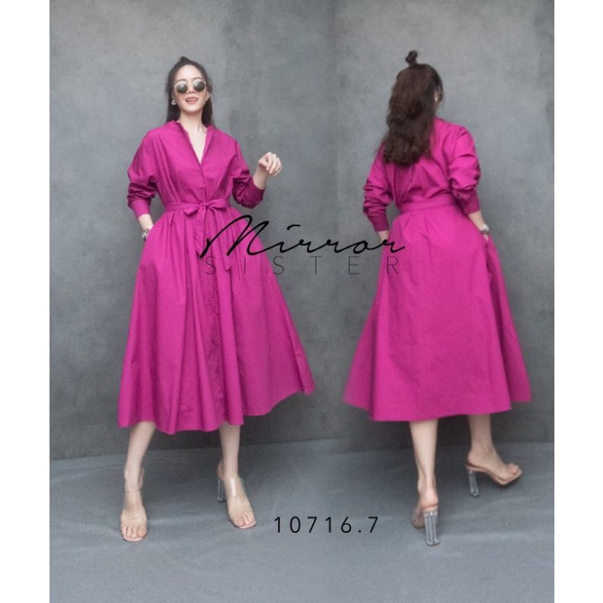 🔖ป้าย Mirrorsister​ 10716.7 เดรสเชิ้ตคอจีน คลาสสิคสไตล์ ใส่ง่าย ช่วงล่างเป็นทรง A บาน - รูปที่ 6