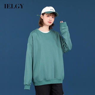 IELGY เสื้อกันหนาว คอกลม แขนยาว เปิดไหล่ สีพื้น สําหรับผู้หญิง